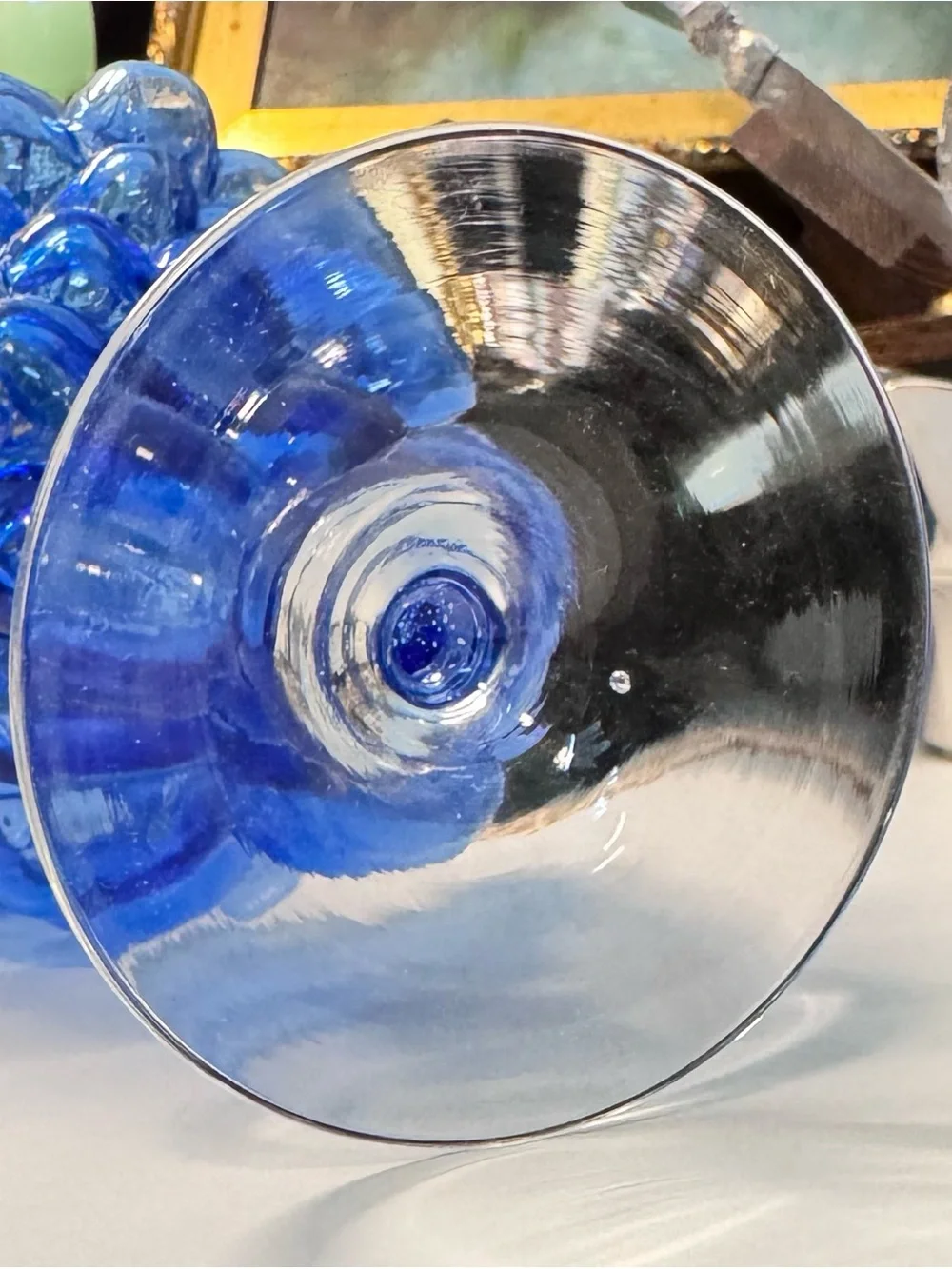 1950s–1960s Empoli Italian Cobalt Blue Grape Cluster Glass Decanter Set